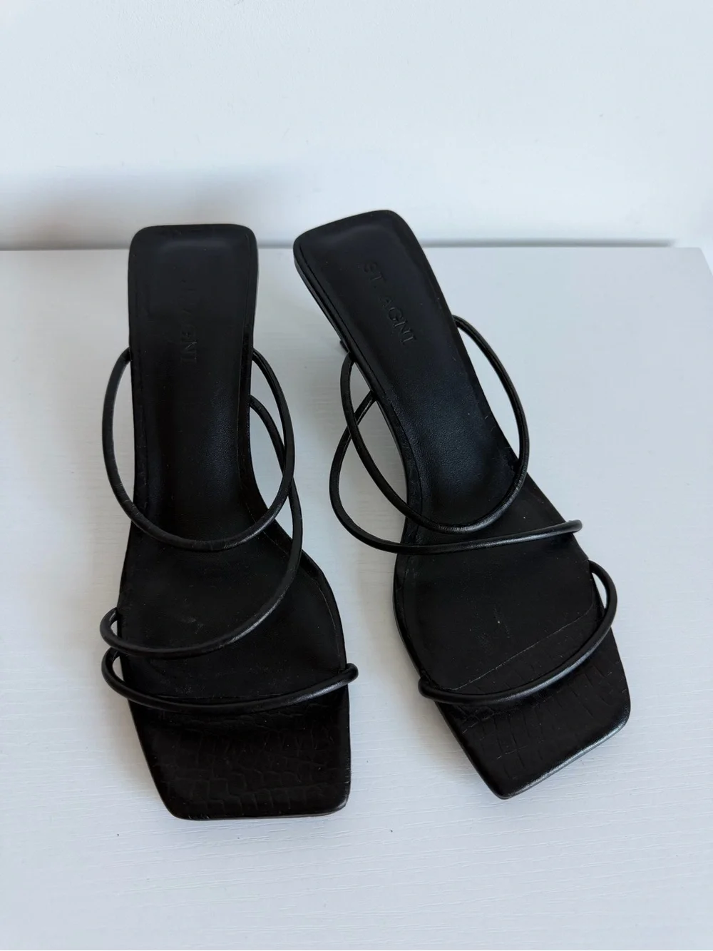 St. Agni 39 Pina Croc Strappy Sandals Kitten Heel